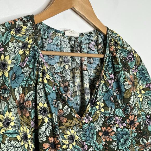 Ana Floral Print Puff Sleeve Top Womens 3X Colorful Spring Summer Boho Cotton - Picture 2 of 7